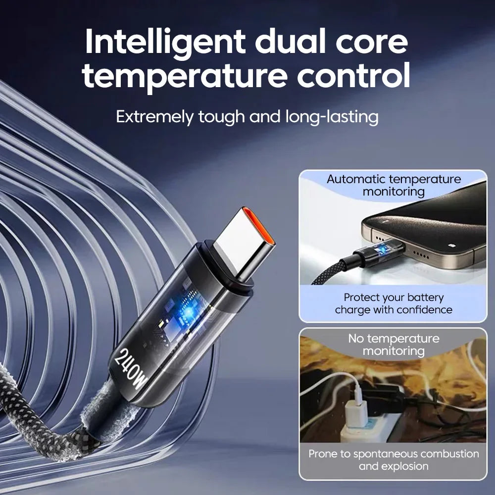 NNBILI 240W Nylon USB A to Type C Super Fast Charging Cable For Samsung S26 Huawei USB C to Type C For iPhone 17 16 Charger Cord