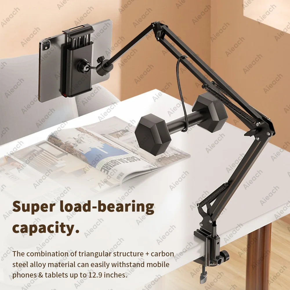 Tablet Holder for Bed with 90cm Metal Arm iPad Stand Tablet Bracket 360° Rotating Bed Phone Mount for 4.5~12.9 inch Phone Tablet