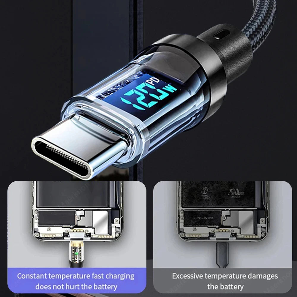 NNBILI 100W USB C 120W USB A charging cables with LED display screen, USB C=C-C，USB A=A-C,not for Xiaomi iPhone Samsung