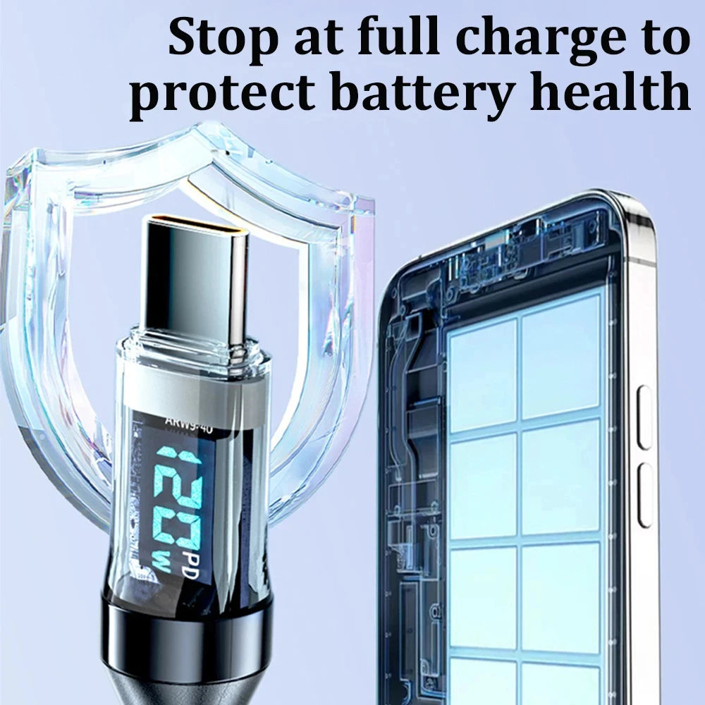 NNBILI 100W USB C 120W USB A charging cables with LED display screen, USB C=C-C，USB A=A-C,not for Xiaomi iPhone Samsung