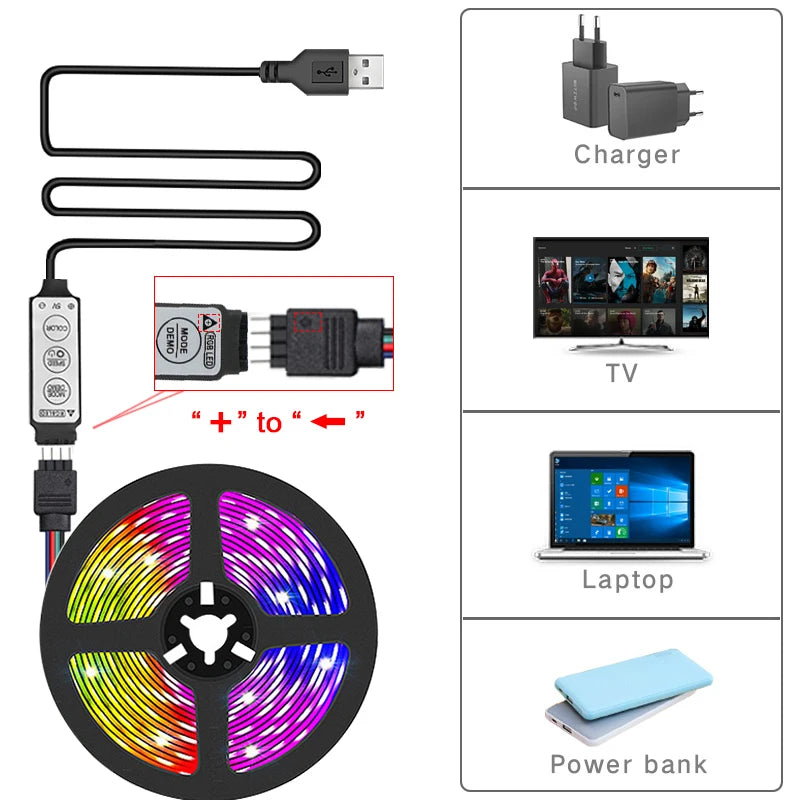 Led Lights for TV 3 Key Control Led Strip USB 5V Tape Lights for TV Backlight Home Party Decoration Flexible Ribbon
