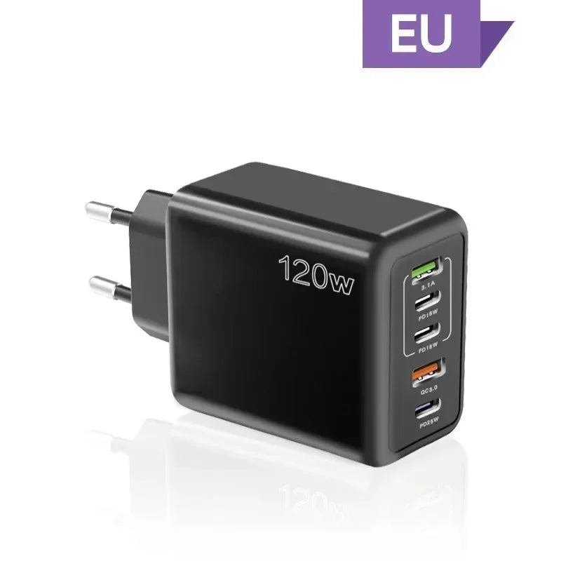 Multi Ports USB C Charger 120W PD Type C Fast Wall Charger EU/US/UK Plug for iPhone Samsung Xiaomi Huawei Mobile Phone Adapter
