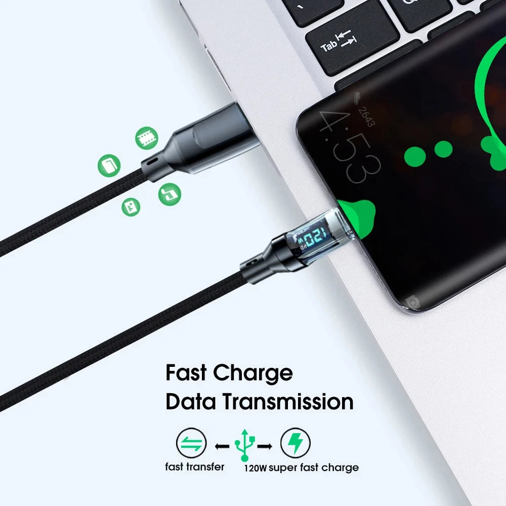 NNBILI 100W USB C 120W USB A charging cables with LED display screen, USB C=C-C，USB A=A-C,not for Xiaomi iPhone Samsung