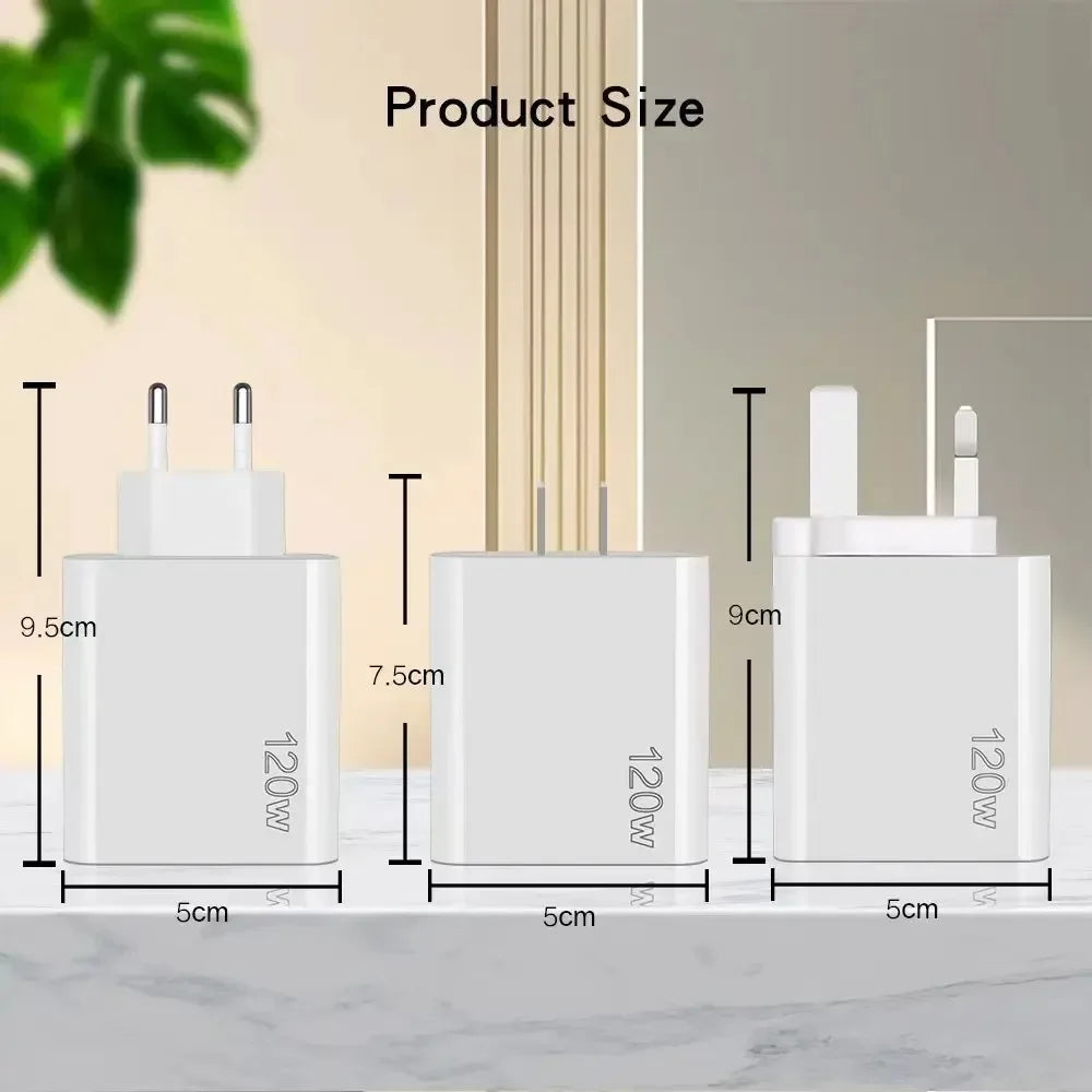 Multi Ports USB C Charger 120W PD Type C Fast Wall Charger EU/US/UK Plug for iPhone Samsung Xiaomi Huawei Mobile Phone Adapter