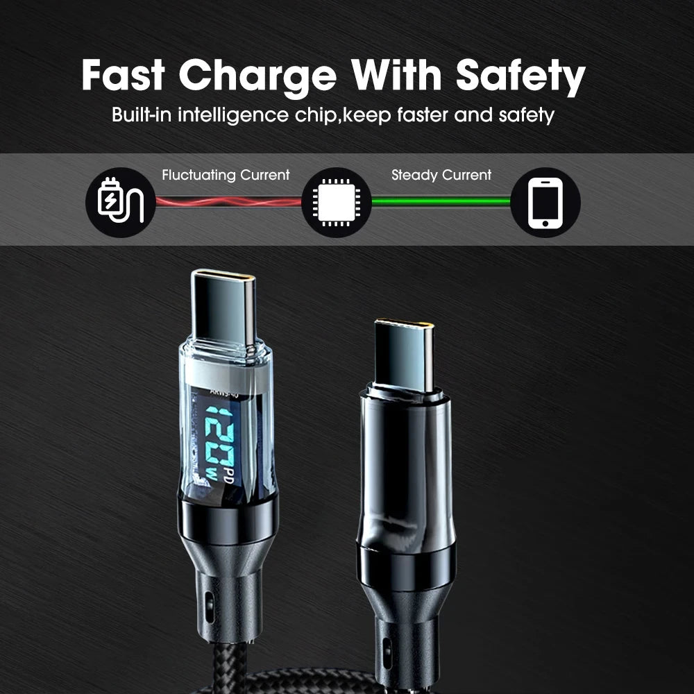NNBILI 100W USB C 120W USB A charging cables with LED display screen, USB C=C-C，USB A=A-C,not for Xiaomi iPhone Samsung