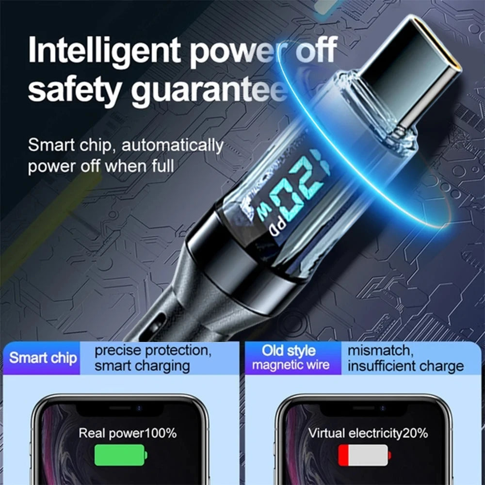 NNBILI 100W USB C 120W USB A charging cables with LED display screen, USB C=C-C，USB A=A-C,not for Xiaomi iPhone Samsung