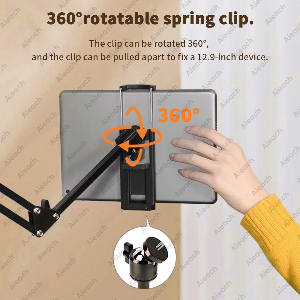 Tablet Holder for Bed with 90cm Metal Arm iPad Stand Tablet Bracket 360° Rotating Bed Phone Mount for 4.5~12.9 inch Phone Tablet