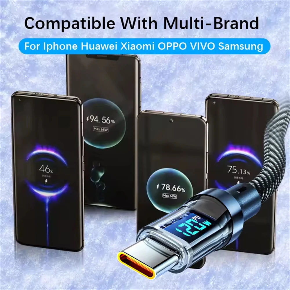 NNBILI 100W USB C 120W USB A charging cables with LED display screen, USB C=C-C，USB A=A-C,not for Xiaomi iPhone Samsung