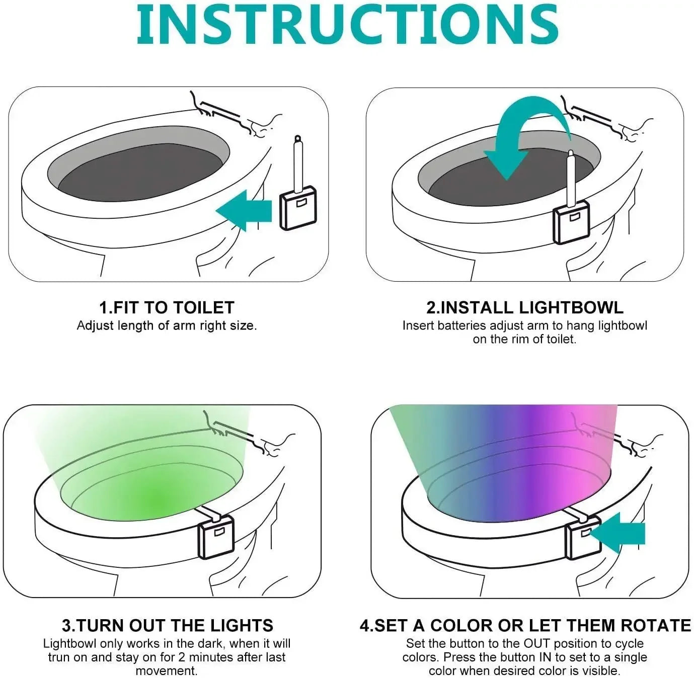 HOMEFISH Wireless Motion Sensor LED Night Light RGB 8 Colors Toilet Bathroom Atmosphere Colorful Lamp Sensor LED Night Lights