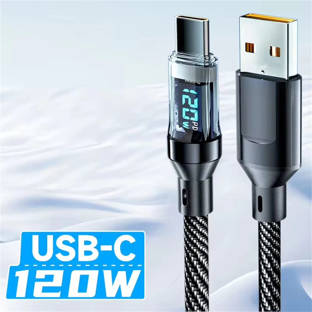 NNBILI 100W USB C 120W USB A charging cables with LED display screen, USB C=C-C，USB A=A-C,not for Xiaomi iPhone Samsung
