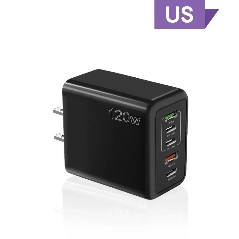 Multi Ports USB C Charger 120W PD Type C Fast Wall Charger EU/US/UK Plug for iPhone Samsung Xiaomi Huawei Mobile Phone Adapter