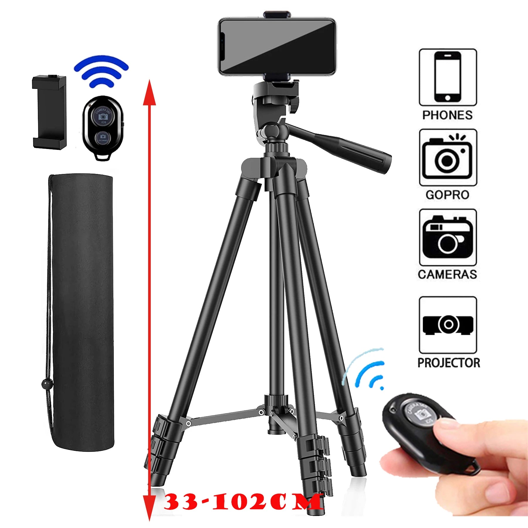 Tripod For Phone 102cm Video Recording Phone Tripod Stand with Bluetooth Remote Universal Camera Phone Photography Holder Stand