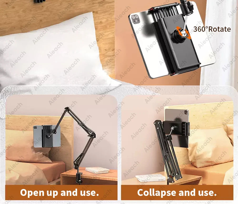 Tablet Holder for Bed with 90cm Metal Arm iPad Stand Tablet Bracket 360° Rotating Bed Phone Mount for 4.5~12.9 inch Phone Tablet