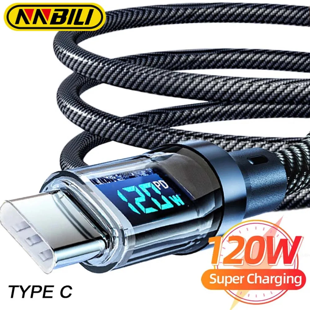 NNBILI 100W USB C 120W USB A charging cables with LED display screen, USB C=C-C，USB A=A-C,not for Xiaomi iPhone Samsung
