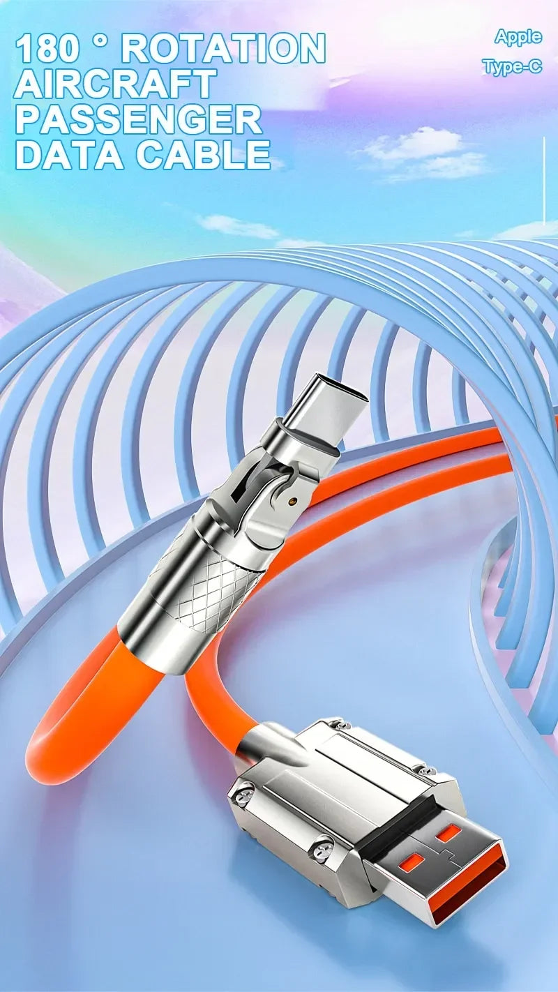 120W 7A Fast Charge USB Type C Cable 180 Degree Rotation Elbow Cable for Game for Xiaomi Redmi Honor Phone Charger USB C Cable